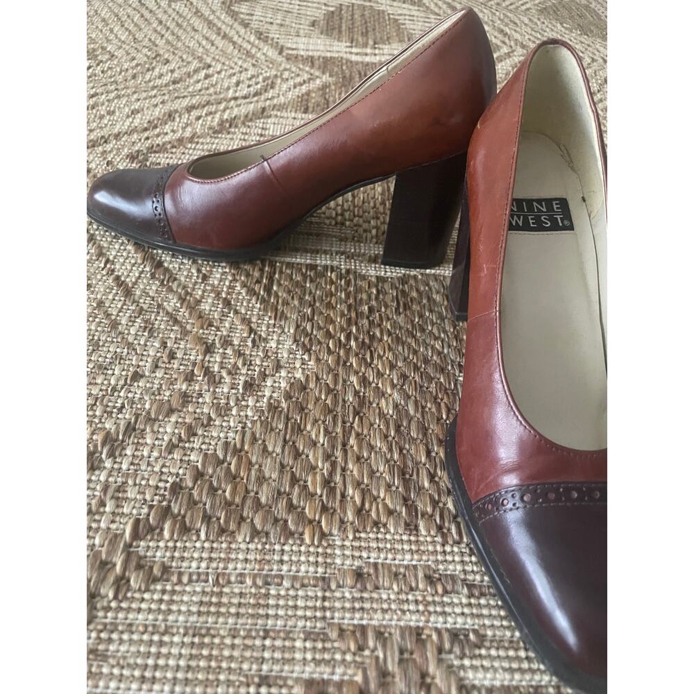 Vtg. Nine West Sz 7 Brown 2 tone leather block heel - Picture 6 of 8